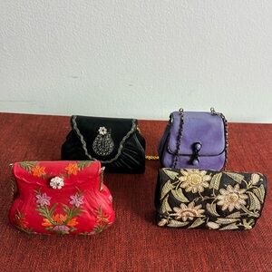 Set of 4 Vintage Ceramic Purse Figurines – Mini Handbag Decor Collection
